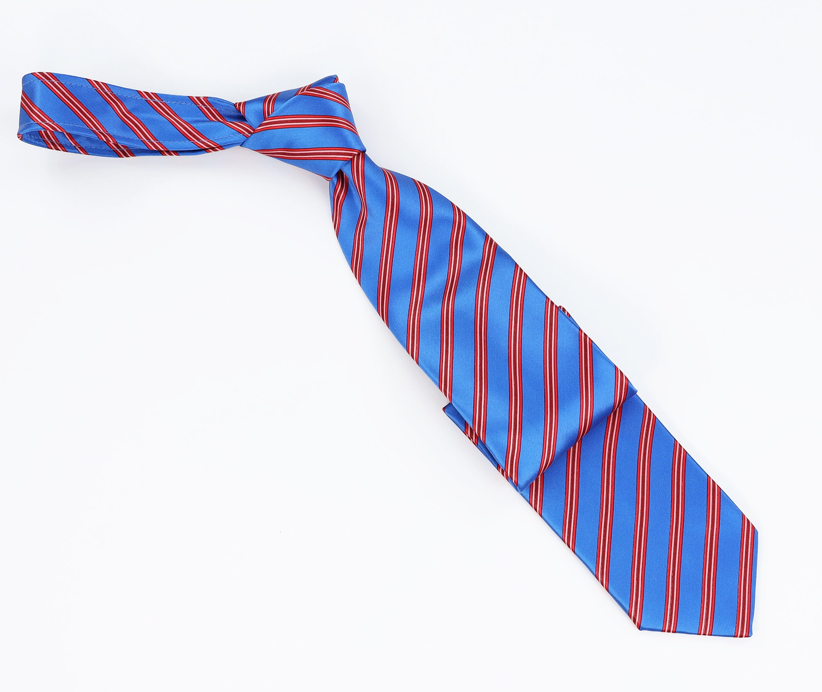 Italo Ferretti Men’s Silk Necktie in Bright Blue with Red and White Stripes – Mondo Uomo