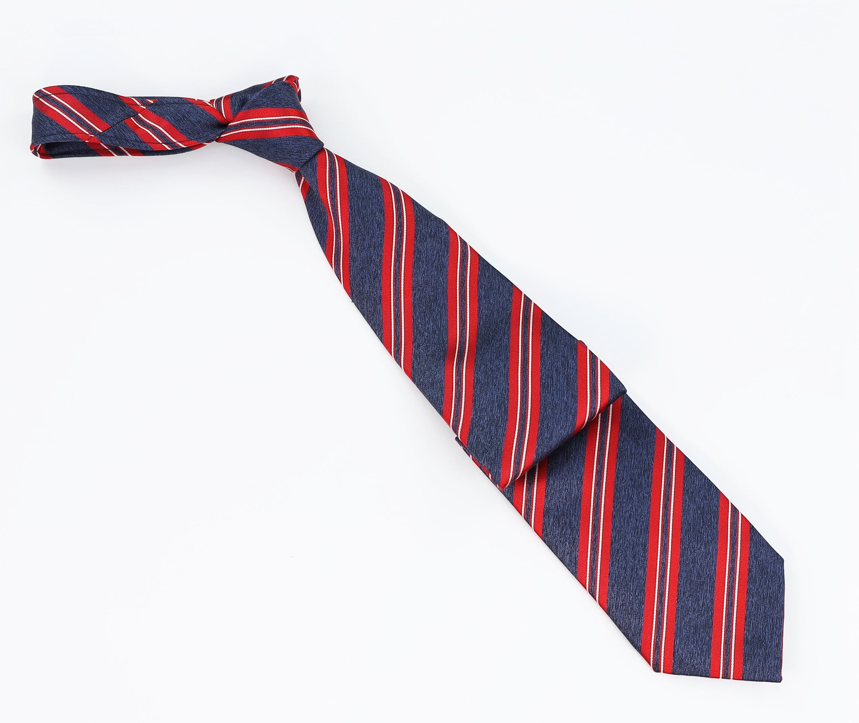 Italo Ferretti Men’s Silk Necktie in Navy with Red and White Stripes – Mondo Uomo