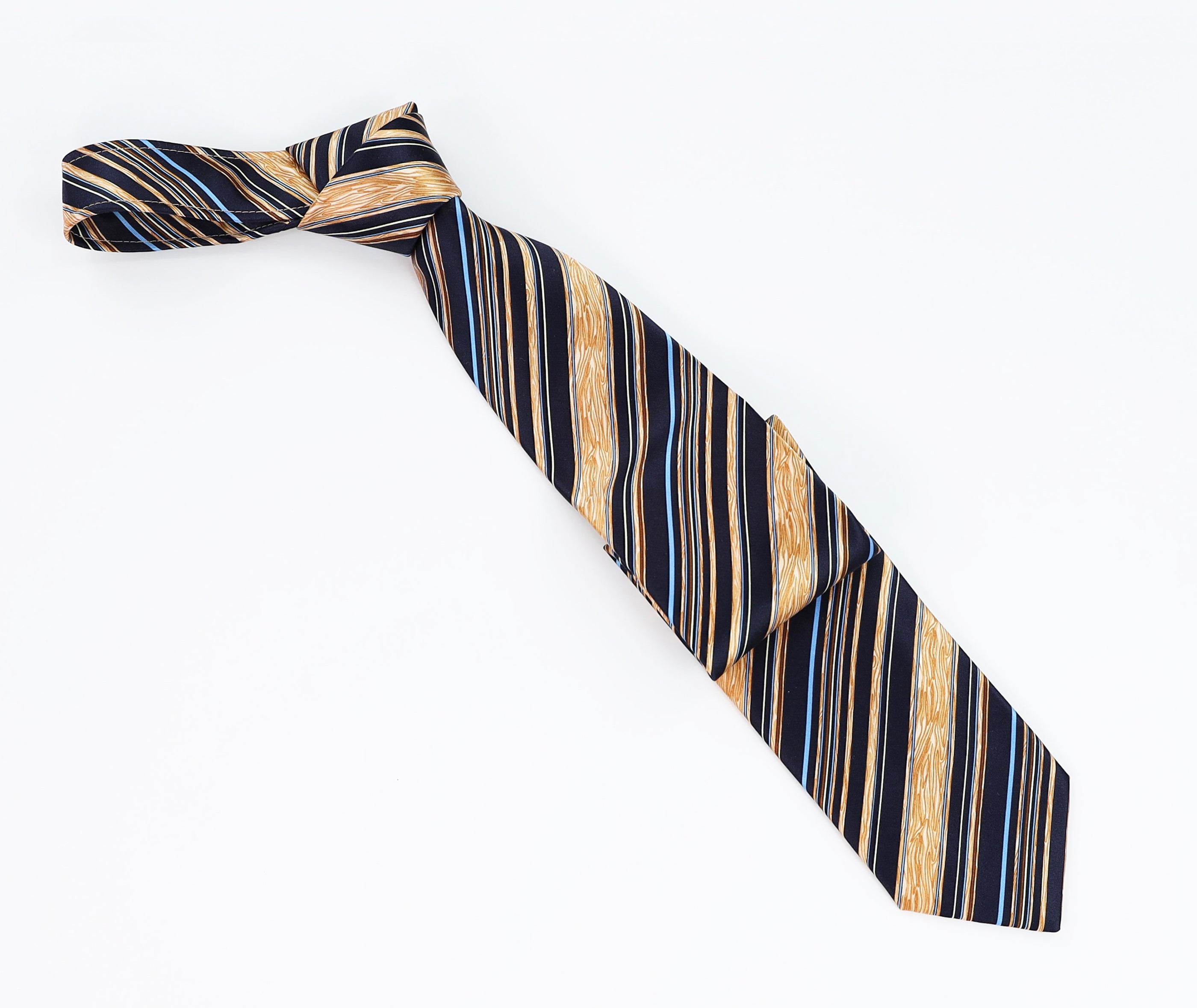 Italo Ferretti Men’s Silk Necktie in Navy with Gold and Light Blue Stripes – Mondo Uomo