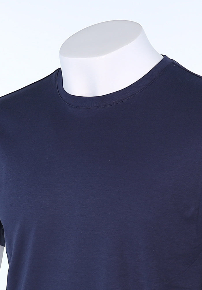 Raffi Aqua Cotton Lafayette Crew Neck Tee in Midnight – view 4 #Color_Midnight