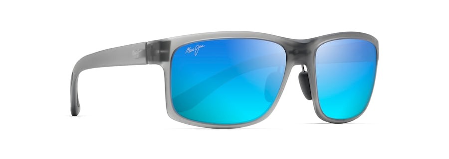 Maui Jim Men's Pokowai Arch Polarized Rectangular Sunglasses in Black Frame with Blue Lenses Angled View