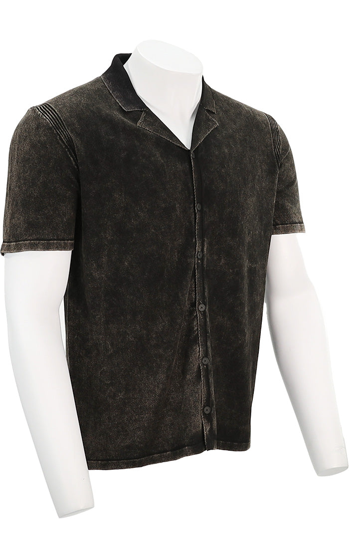 John Varvatos Men's Carter Cotton S/S Shirt In Old Bark Angled View Y2339R24-BPE13B