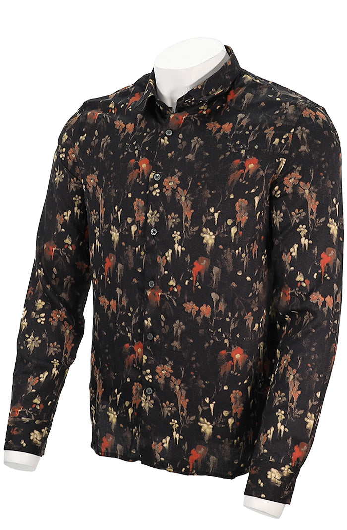 John Varvatos Ross Long Sleeve Shirt For Men In Dark Brown Angled View - Mondo Uomo