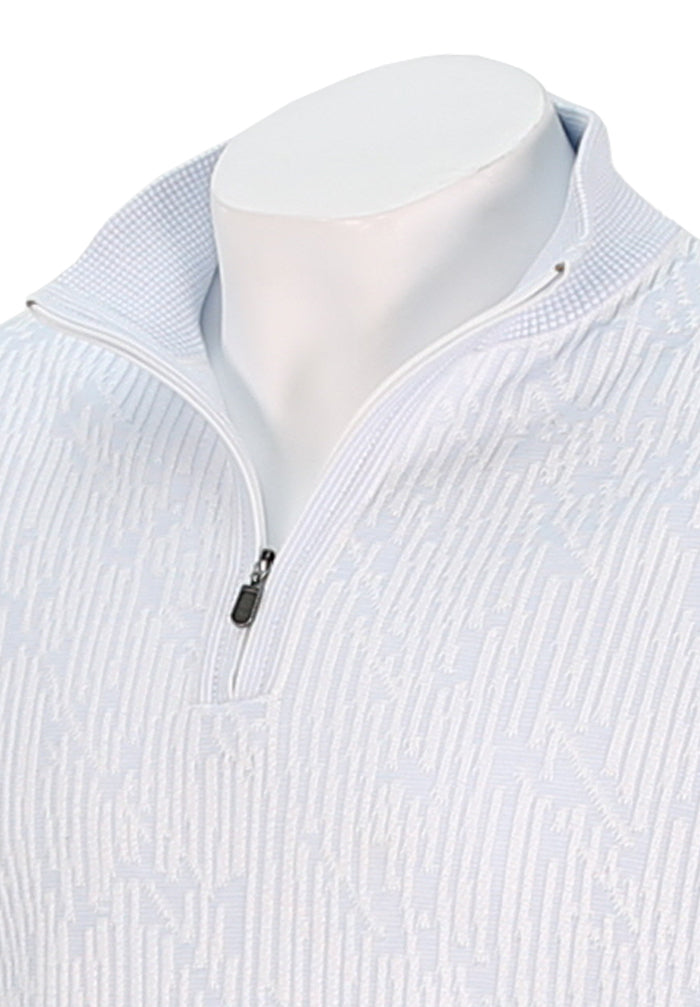St. Croix Men's Abstract Rib Zip Mock Sweater In Powder Blue Close Up