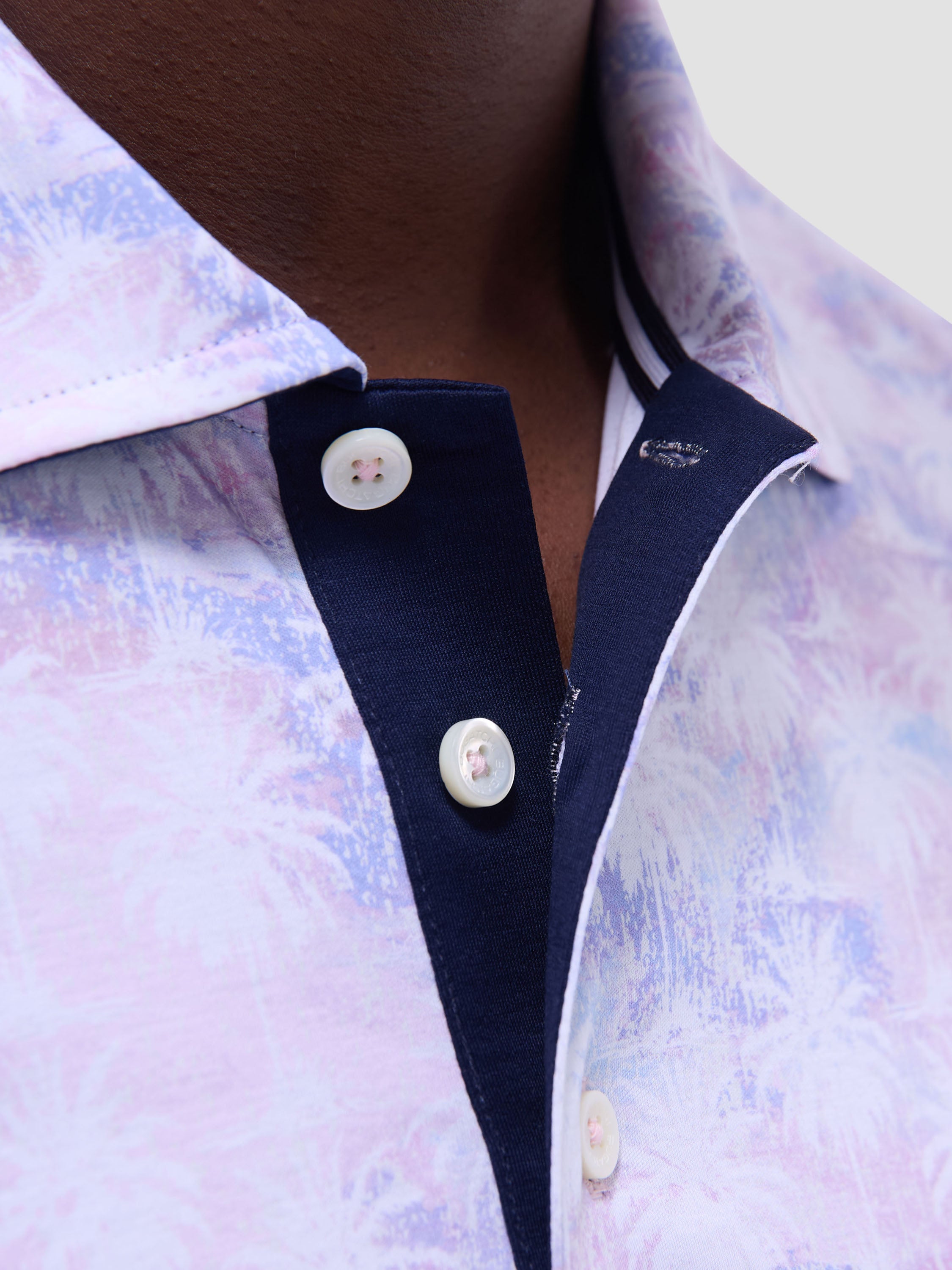 S/S Bugatchi Hendrix Digital Polo For Men In Pink Close Up