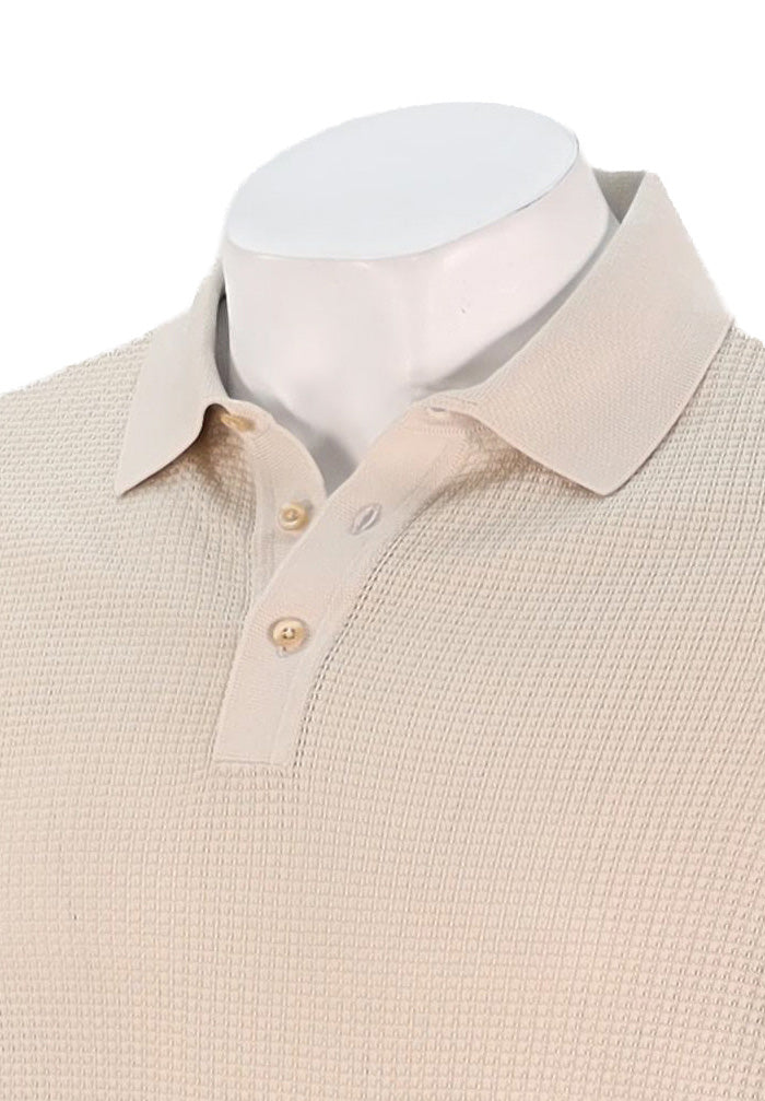 Corneliani 3 Button Waffle Knit Polo, Ivory