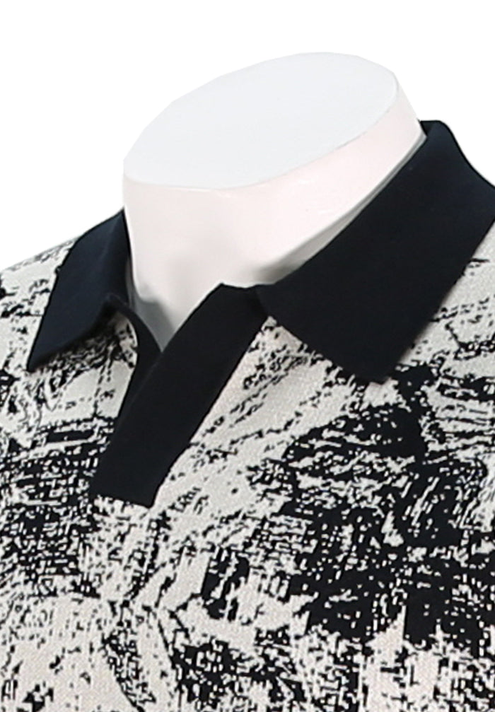 Rodd and Gunn Men's Johnny Collar Knit In Black And White Close up