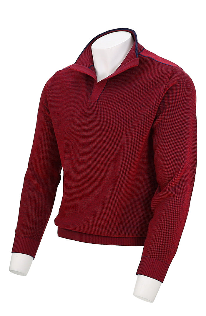 St Croix Sweater Open mock redwith Detail at Mondo Uomo Naples Florida