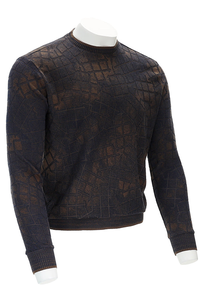 Marcello Men’s Chocolate Shaded Tac Sweater with Geometric Pattern Angled View 894