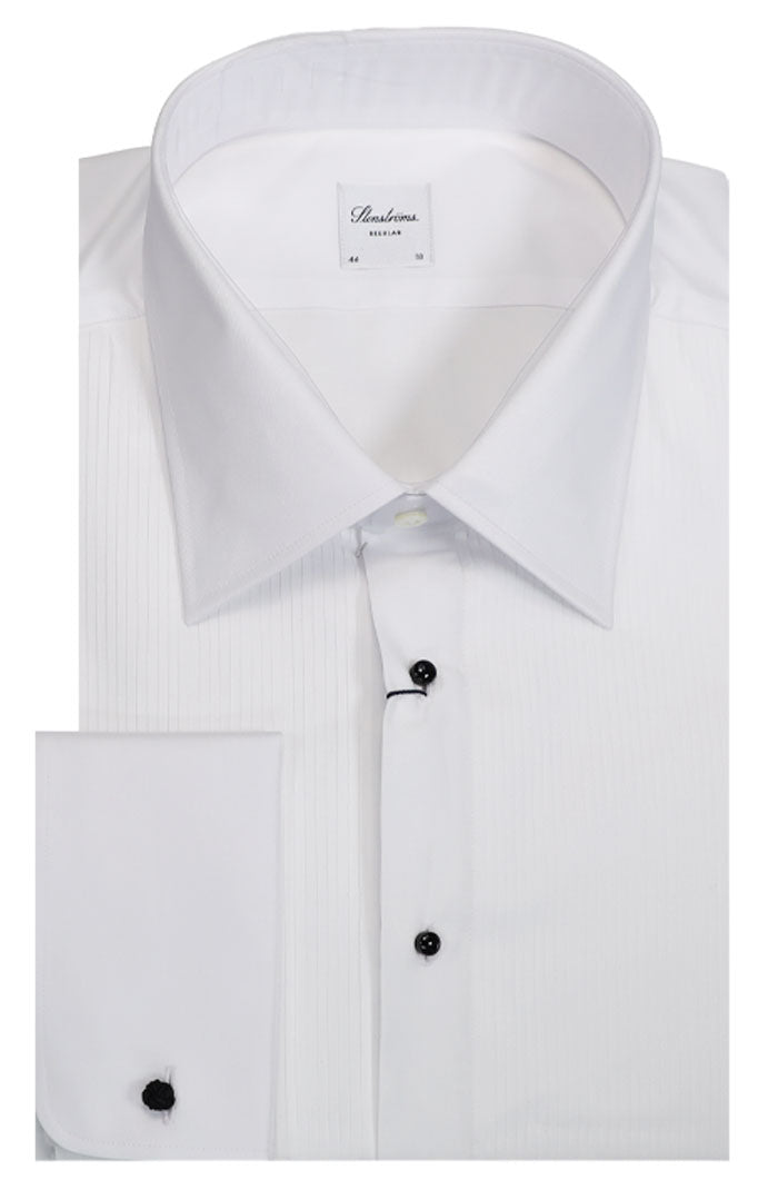 Stenstroms Open Pleat Stud Front Tuxedo Shirt, White