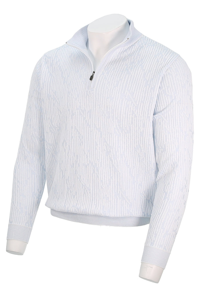 St. Croix Men's Abstract Rib Zip Mock Sweater In Powder Blue- Mondo Uomo