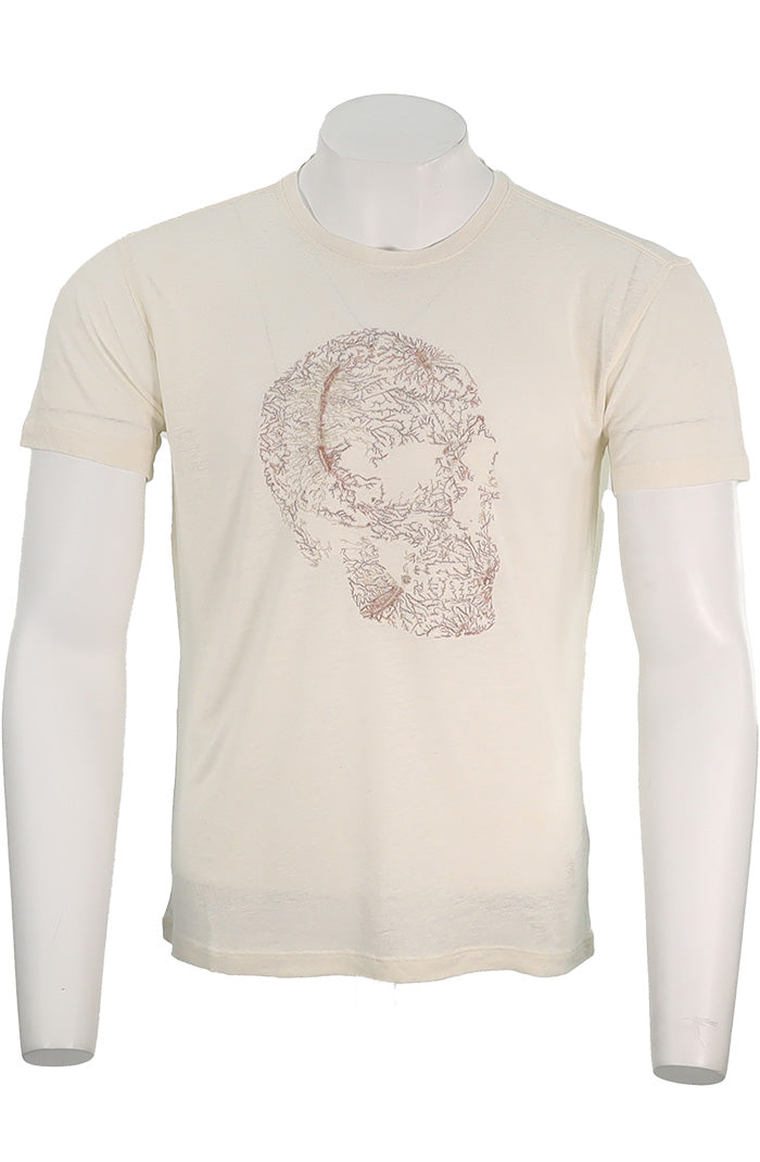 John Varvatos Men's Short Sleeve Skull Embroidered Crew Tee In Salt - Mondo Uomo