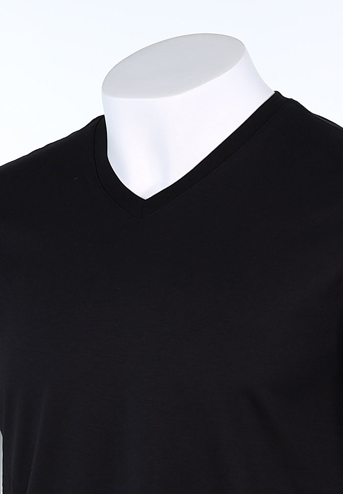 Raffi Aqua Cotton Noah V-Neck Tee in Black – view 2 #Color_Black