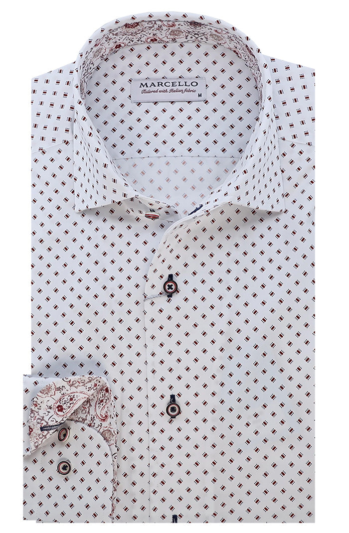 Marcello Men's Long Sleeve Shirt in Red - Mondo Uomo