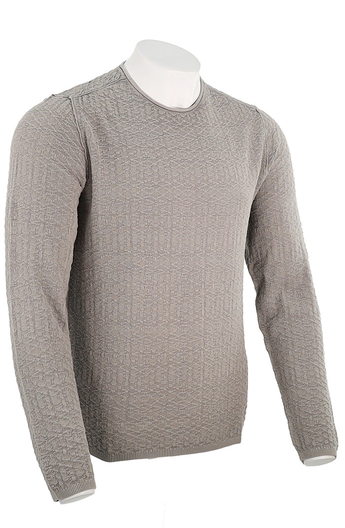 John Varvatos Men's Riley L/S Texture Crew Neck In Smoked Pearl Grey Angled View Y2381R24-BPE15B