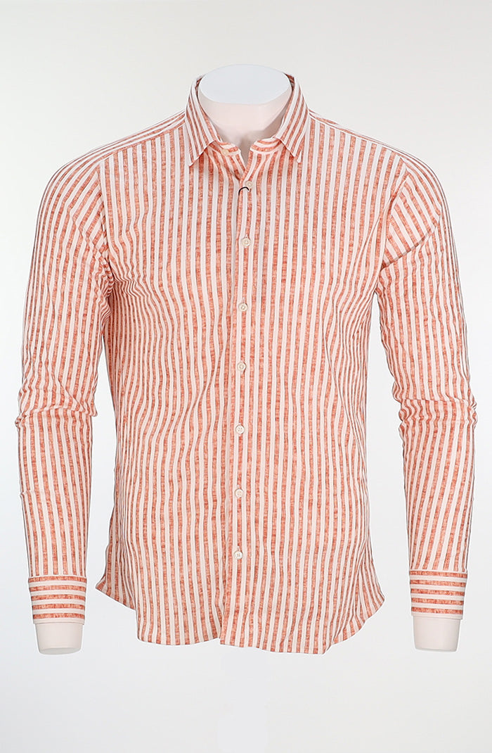 Desoto Men’s Long Sleeve Button Down Shirt in Orange Stripe Cotton – Mondo Uomo