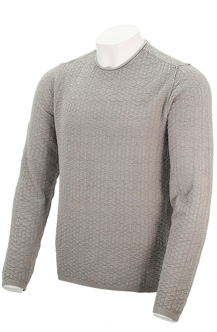 John Varvatos Men's Riley L/S Texture Crew Neck In Smoked Pearl Grey Angled View - Mondo Uomo