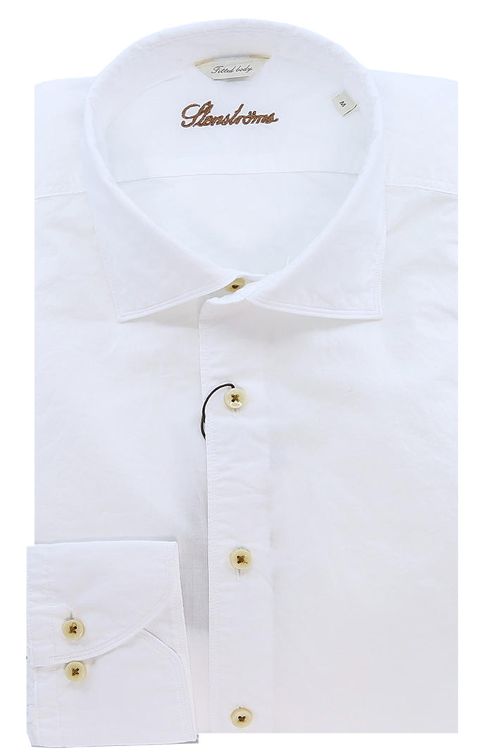 Stenstroms Men's Long Sleeve Cotton Shirt In White - Mondo Uomo