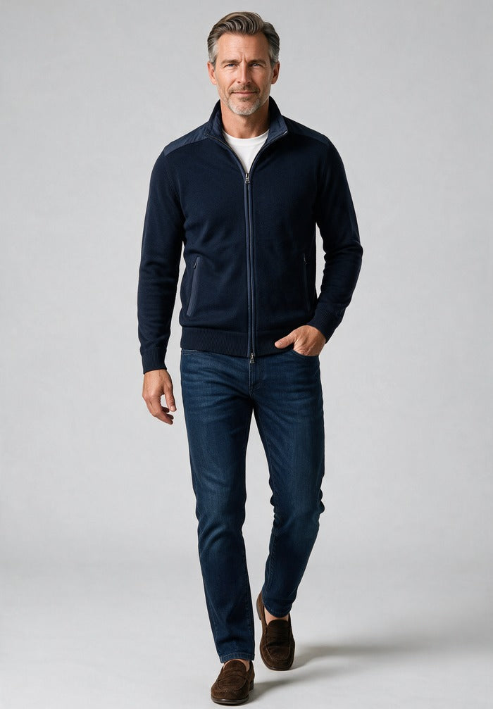 Paul & Shark Full Zip Sweater — worn with denim