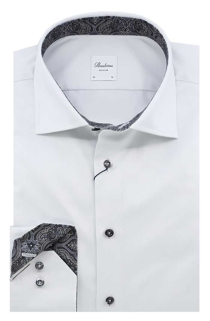 Stenstroms Long Sleeve Shirt, White/Black Paisley