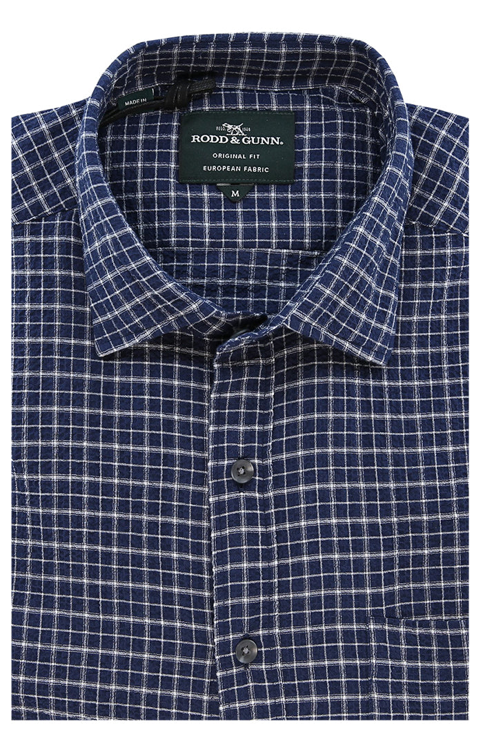 Rodd and Gunn Men's S/S Shirt Gowenbridge In Subtle Tartan Pattern In Navy - Mondo Uomo