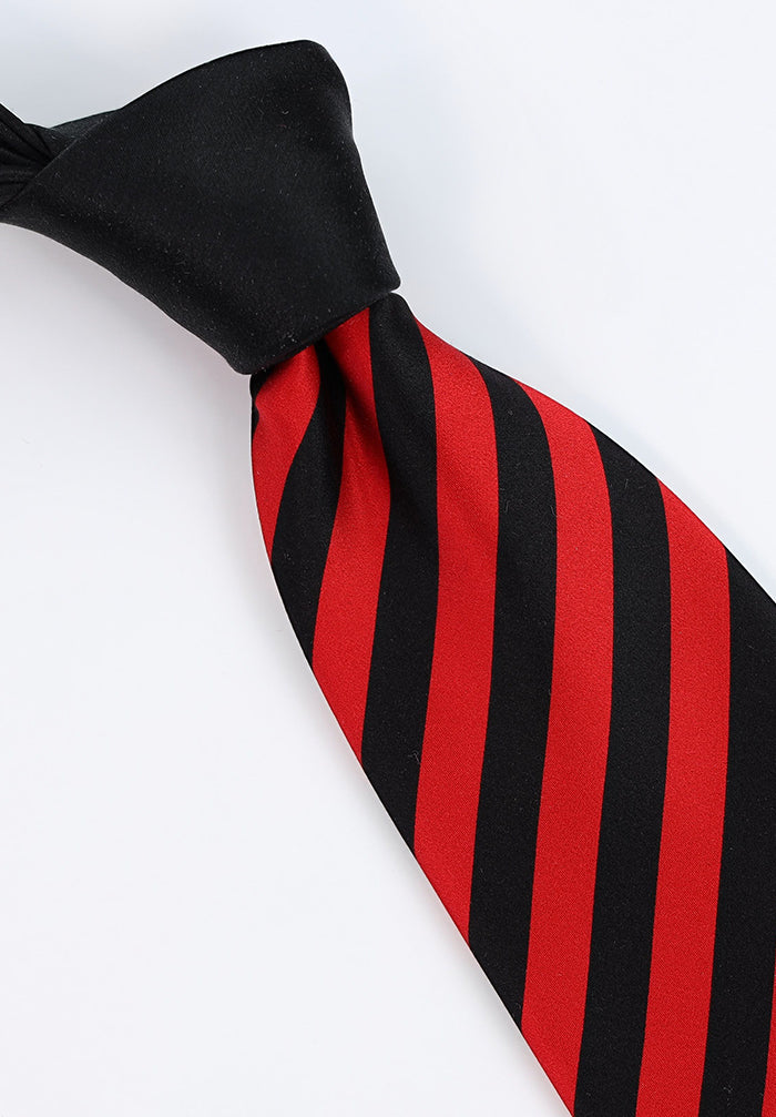 Italo Ferretti Handmade Silk Tie in Black with Contrasting Red Stripe Pattern, Luxury Italian Accessory