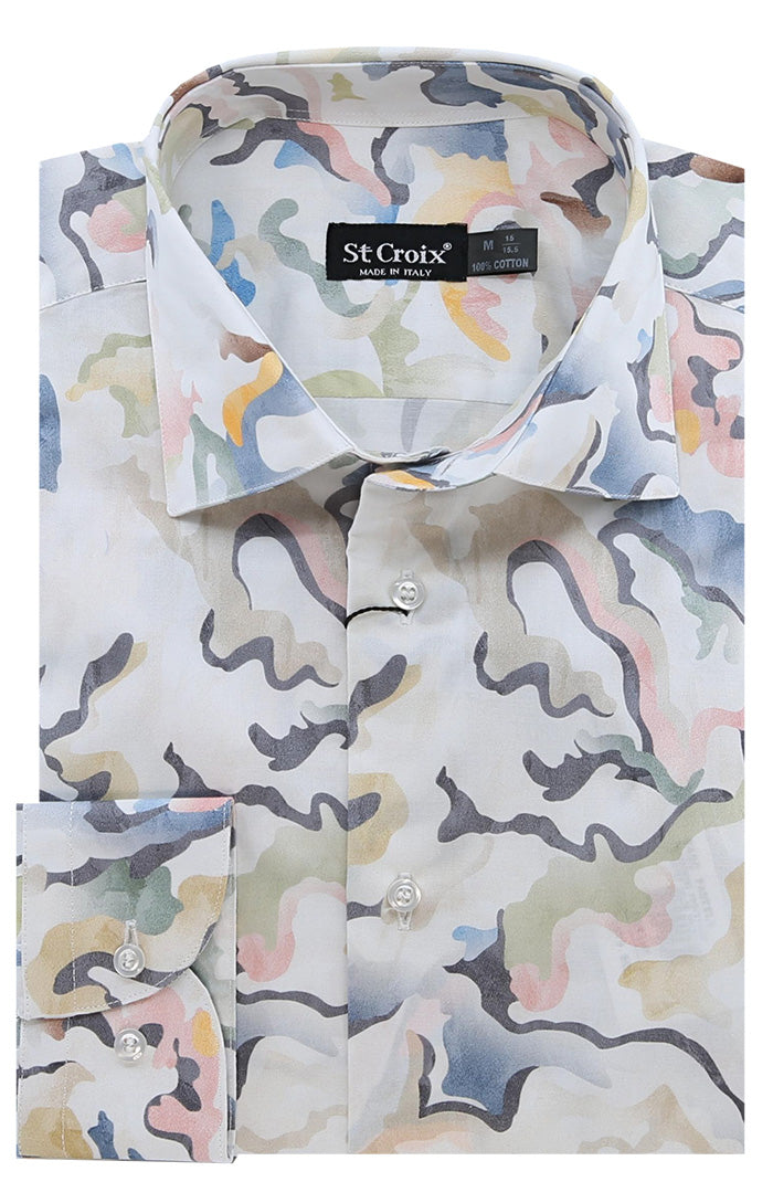 St. Croix L/S Print Shirt For Men Water Color Print - Mondo Uomo Fine Menswear