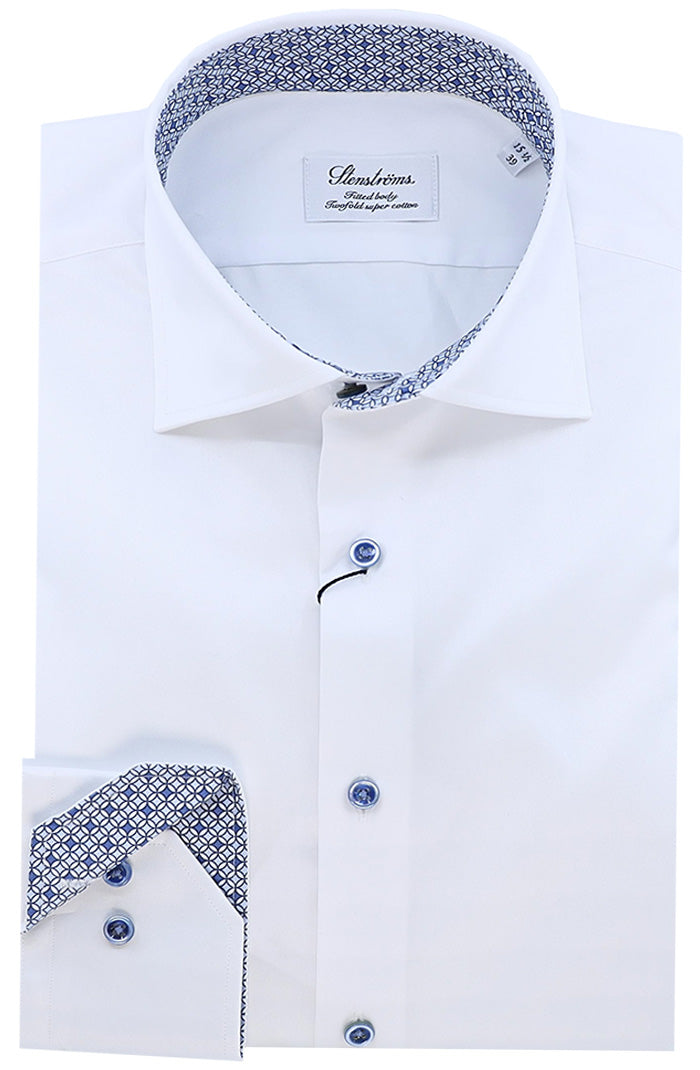 Stenstroms Men's White Contrast Twill Shirt - Mondo Uomo