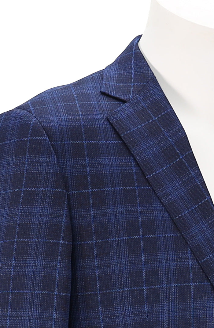 Byron Men’s Blue and Black Tartan Sport Coat with Contemporary Fit Close Up