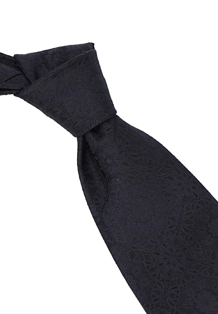 Italo Ferretti Men's Tie In Subtle Black Jacquard Floral Pattern Close Up