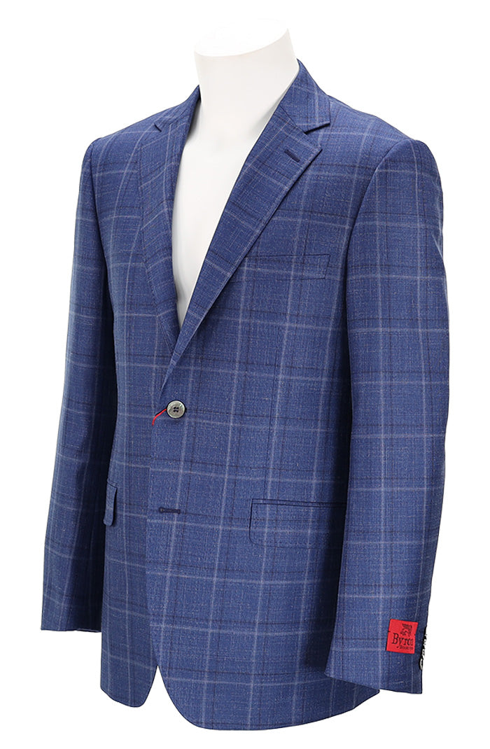 Byron Men’s Blue and White Check Sport Coat with Contemporary Fit Angled View 6064