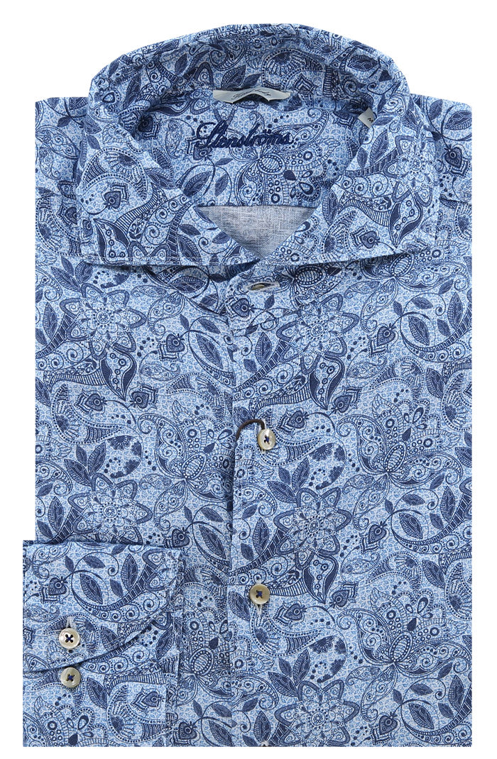 Stenstrom Men's L/S Linen Shirt In Blue - Mondo Uomo