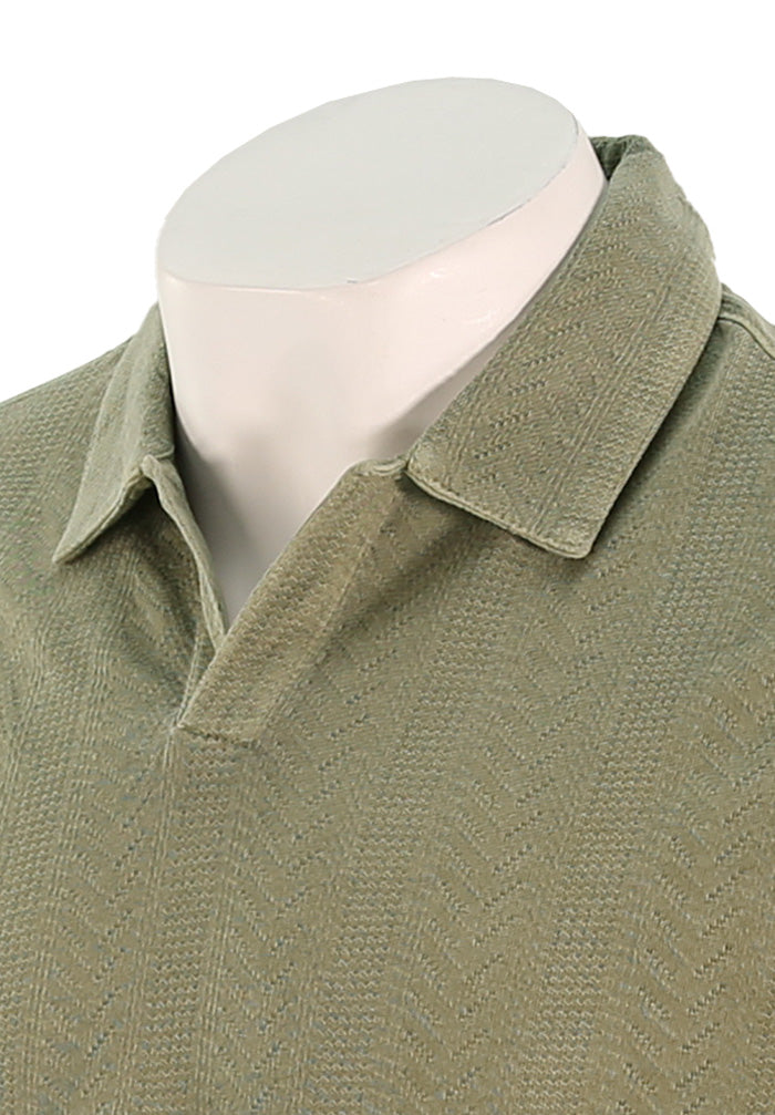 John Varvatos Men’s Short Sleeve Polo in Spruce Close Up View
