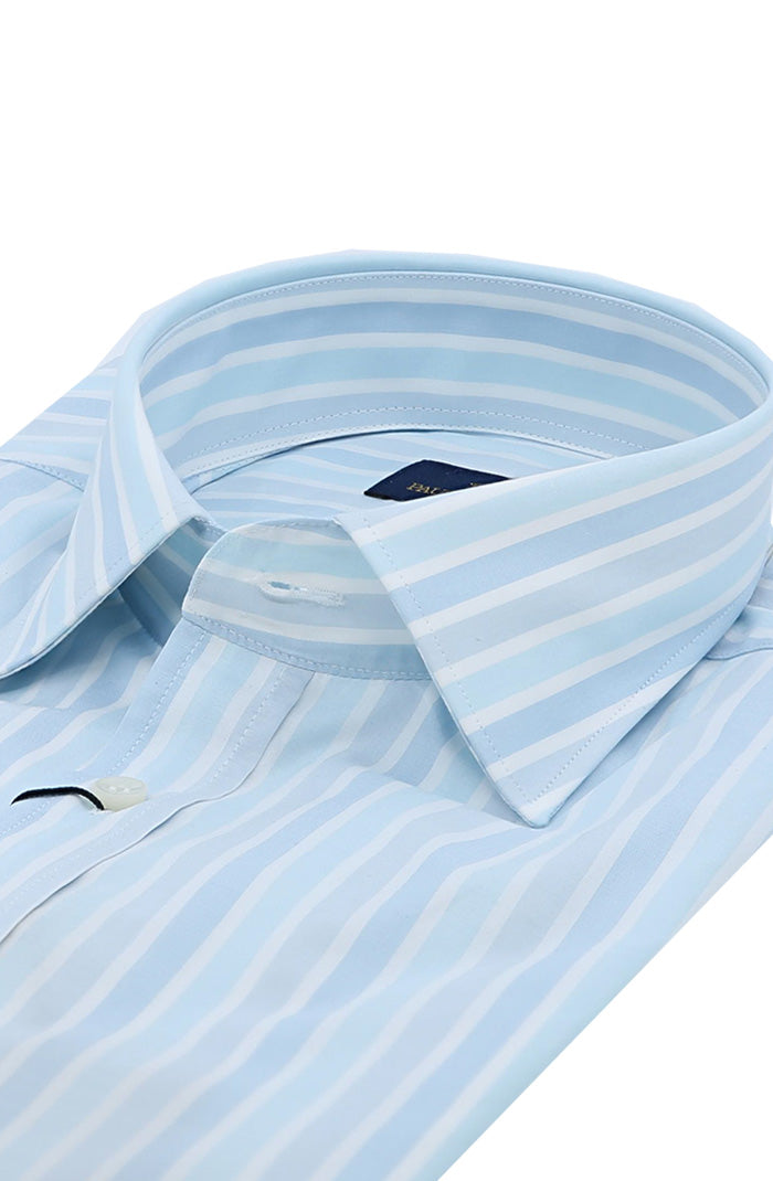 Paul & Shark 120/2 Cotton Long Sleeve Shirt For Men In Blue Striped 25413110CF Close Up