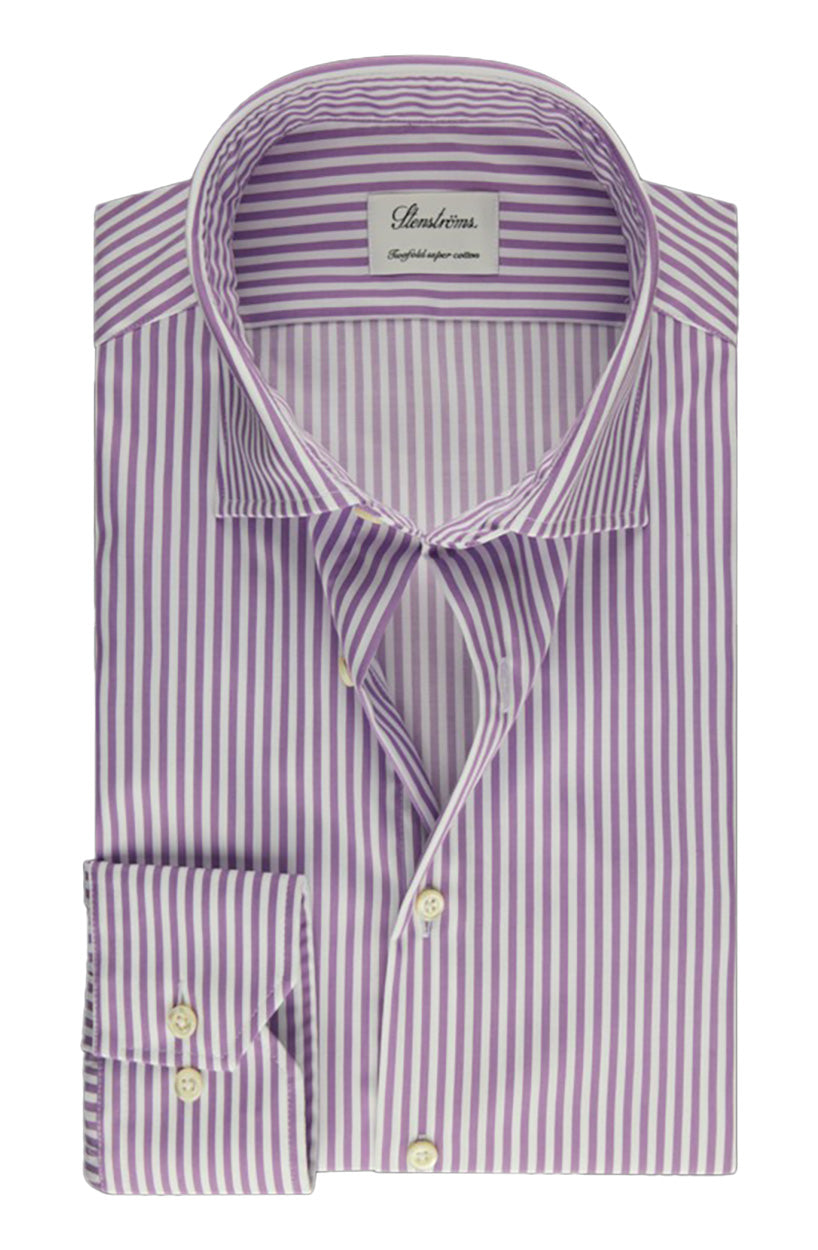 Stenstroms Purple Stripe Twill Shirt Fitted