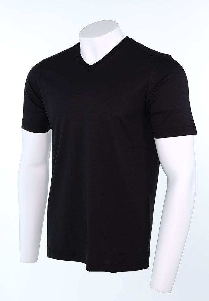 Raffi Aqua Cotton Noah V-Neck Tee in Black – view 4 #Color_Black