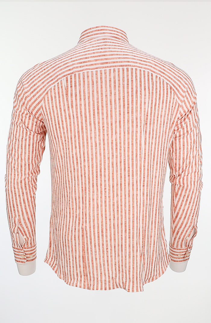 Back view of Desoto Men’s Long Sleeve Orange Stripe Cotton Shirt