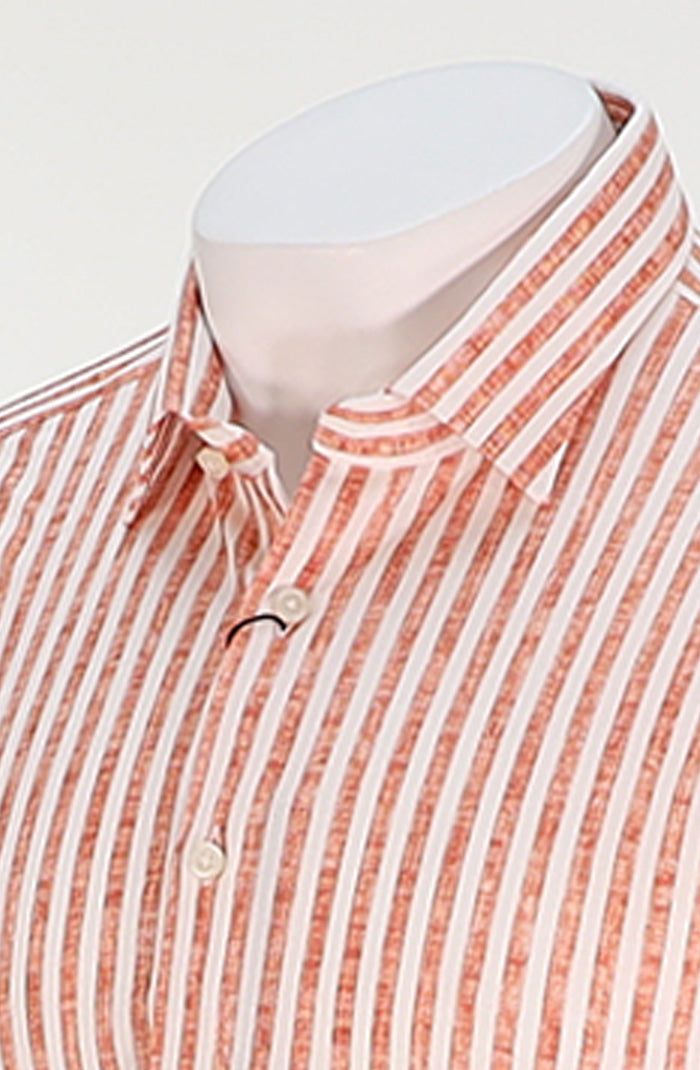 Close-up of Desoto Men’s Orange Stripe Long Sleeve Cotton Shirt