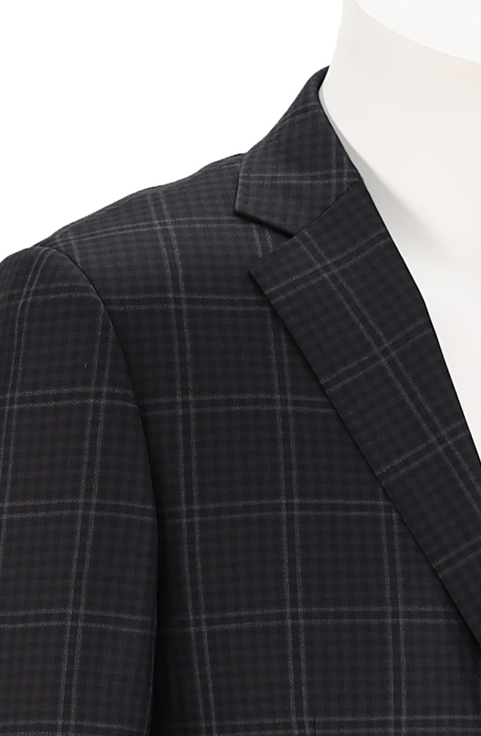 Byron Men’s Black Check Sport Coat with Contemporary Fit and Notched Lapels Close Up