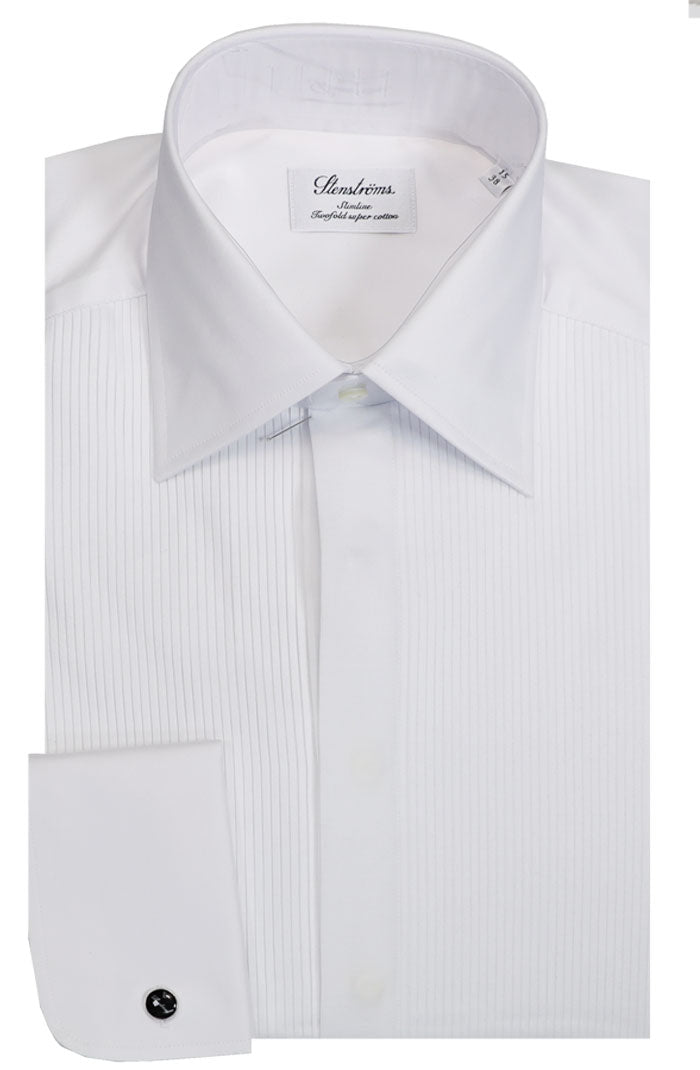 Stenstroms Pleated Front Hidden Placket Tuxedo Shirt, White