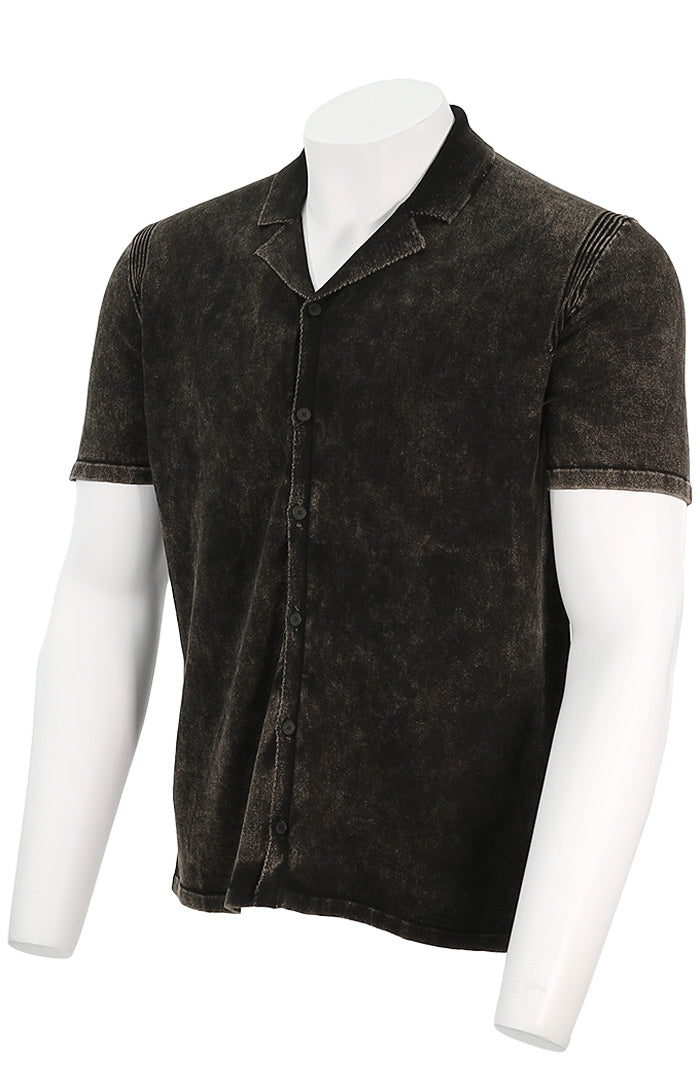 John Varvatos Men's Carter Cotton S/S Shirt In Old Bark Angled View - Mondo Uomo