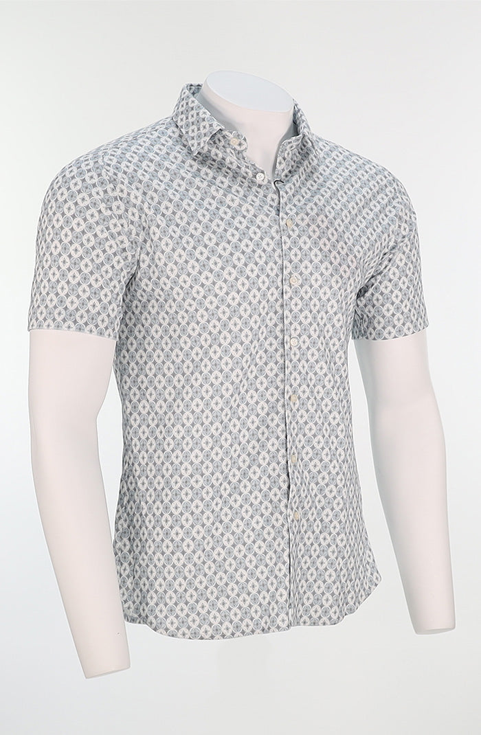 Desoto Men’s Blue Stone Pattern Short Sleeve Button Down Shirt