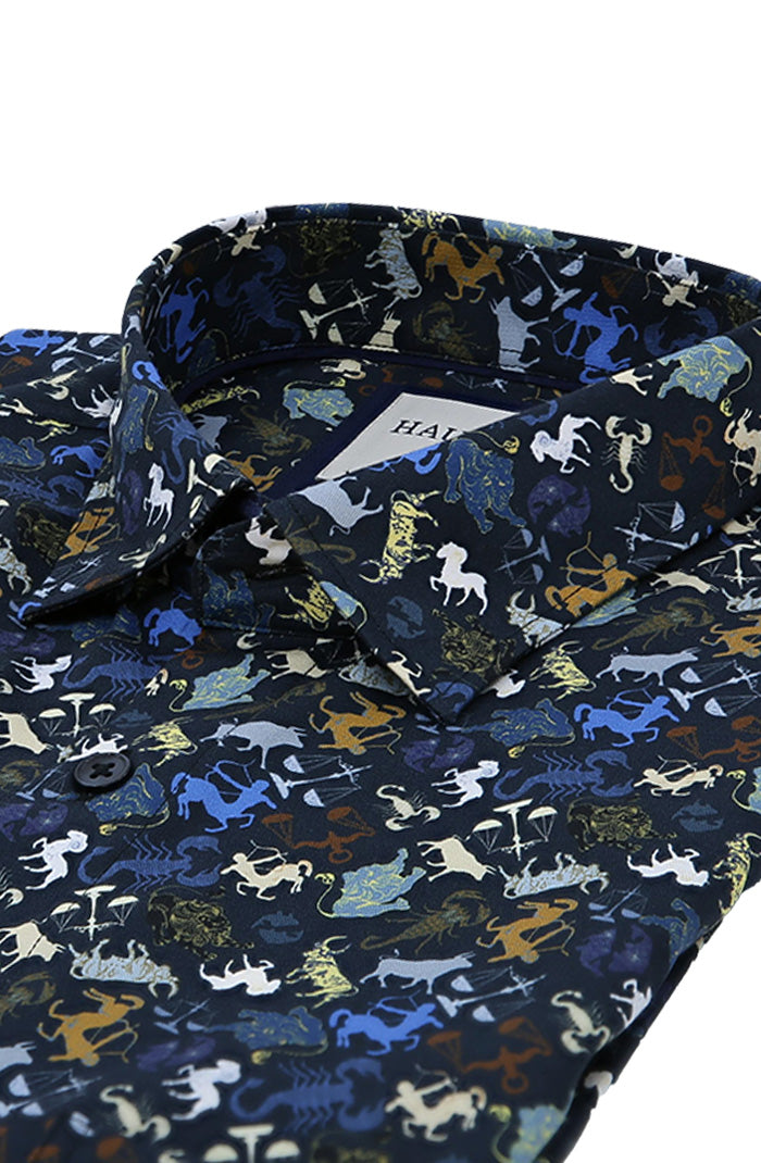 Haupt Long Sleeve Shirt For Men In Zodiac-Inspired Print Close Up 9046-2304