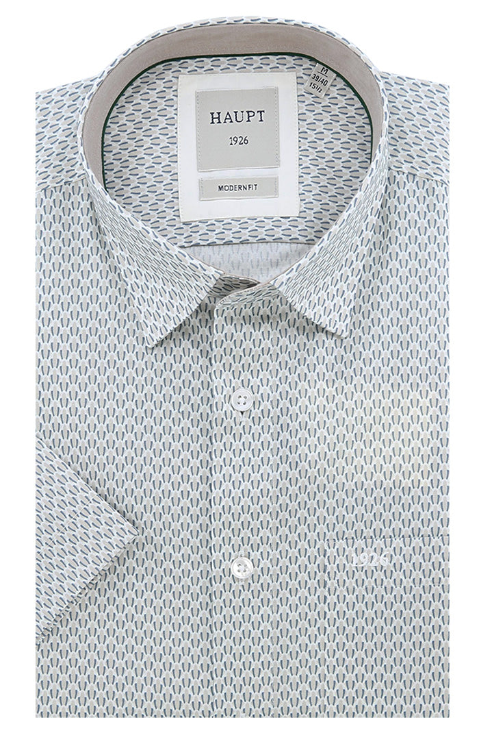 Haupt Men’s Short Sleeve Shirt in Grey Abstract Micro Dash Cotton – Mondo Uomo