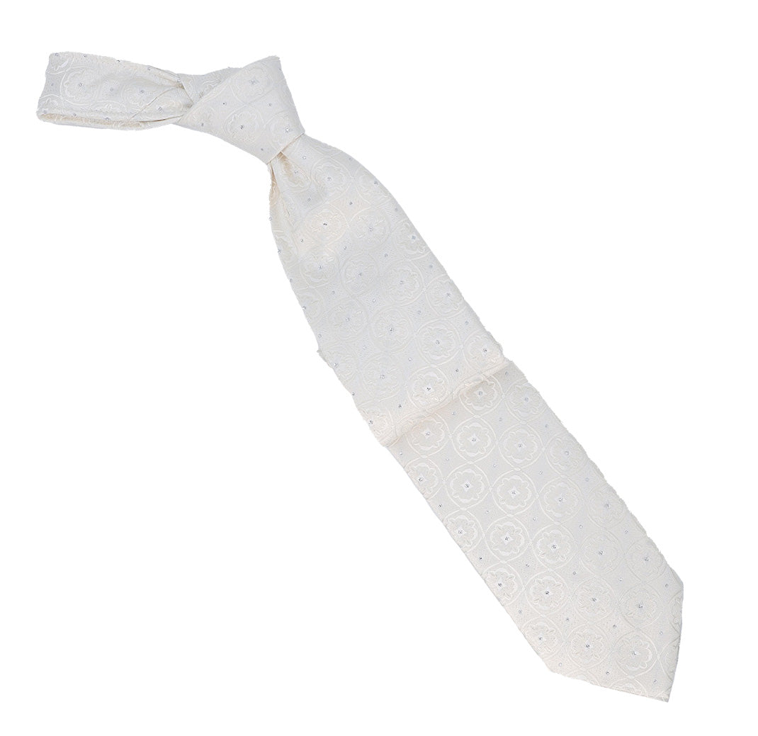 Italo Ferretti Men's Tie In Refined Ivory Medallion Pattern - Mondo Uomo