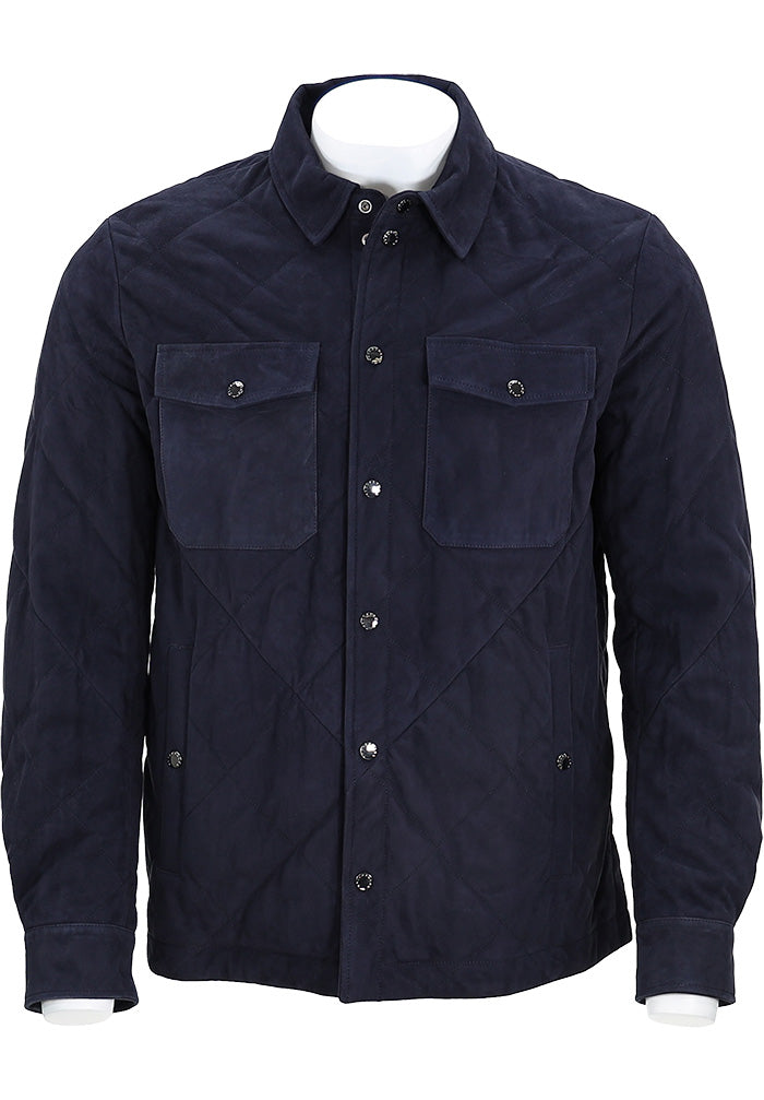 PAUL & SHARK Men’s Aqualeather Suede Quilted Shacket in Deep Navy with Full Button Down - Mondo Uomo