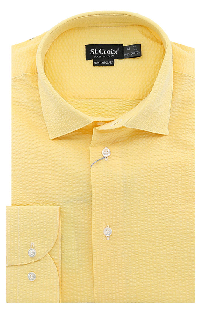 St. Croix Mens' Yellow Seersucker Long Sleeve Shirt 6611- Mondo Uomo