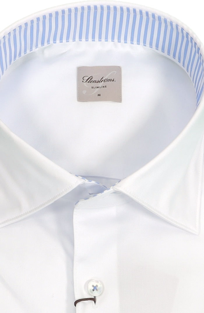 Stenstroms Twill Shirt with Blue Stripe Trim, White – collar