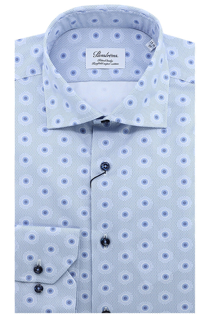 Stenstroms Men’s Light Blue Patterned Twill Shirt with Soft Fabric and Geometric Print – Mondo Uomo