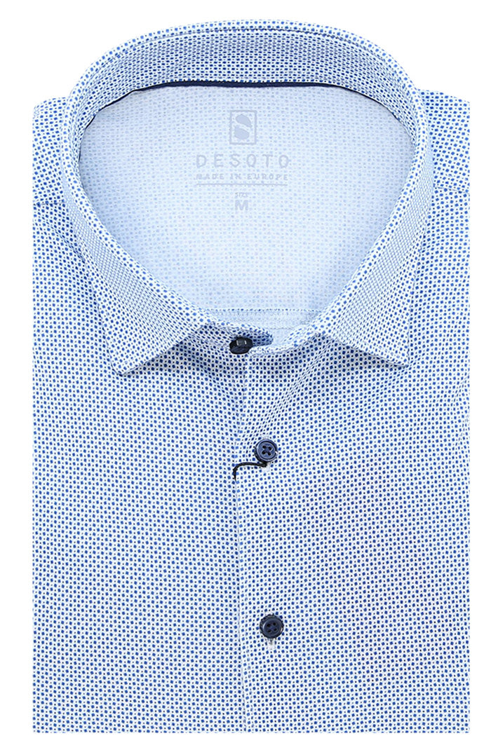 Desoto Men's Renaissance Long Sleeve In White with Blue Micro Print- Mondo Uomo